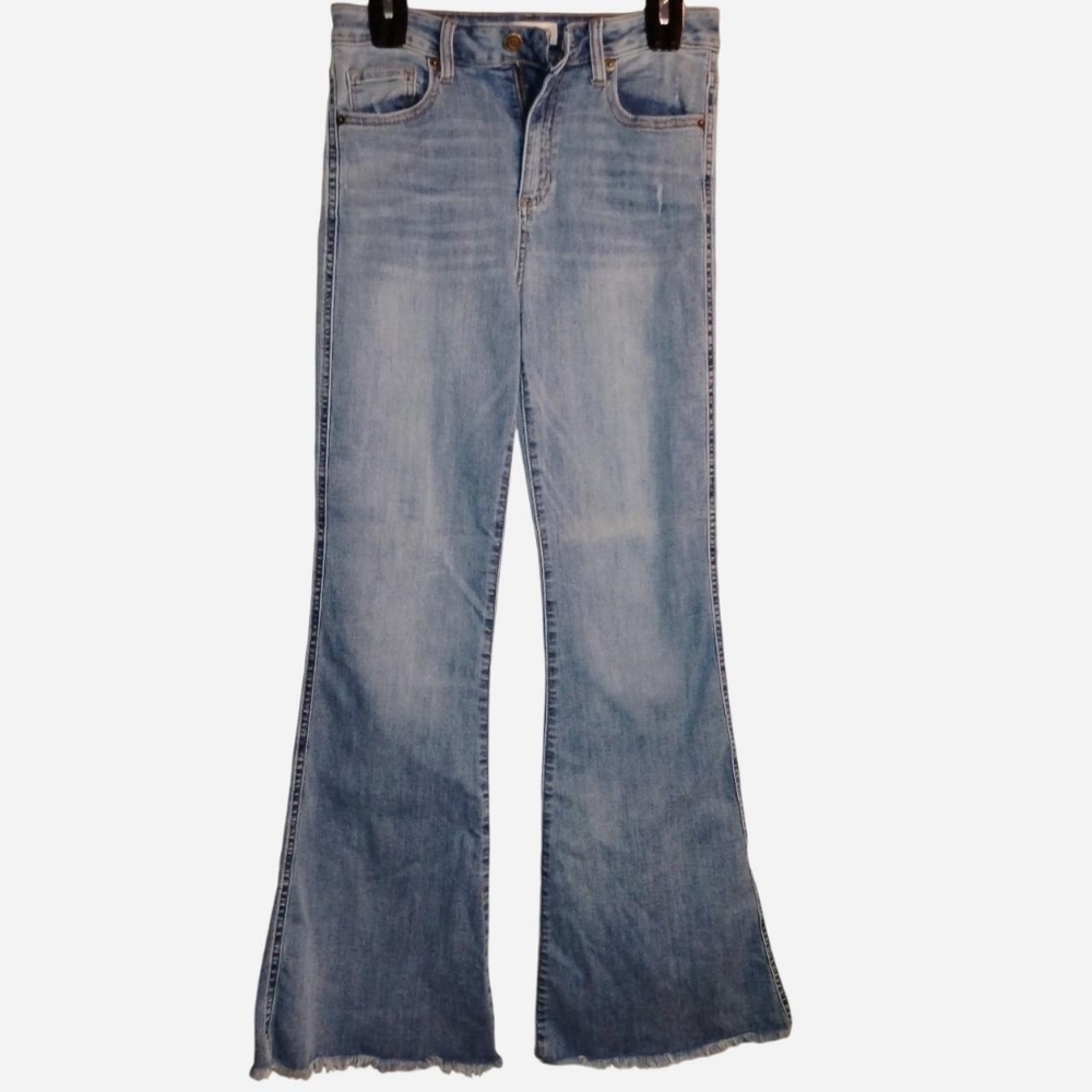 Sneak Peek High Rise Flare Jeans - Size 26 - Raw Hem Bell Bottoms